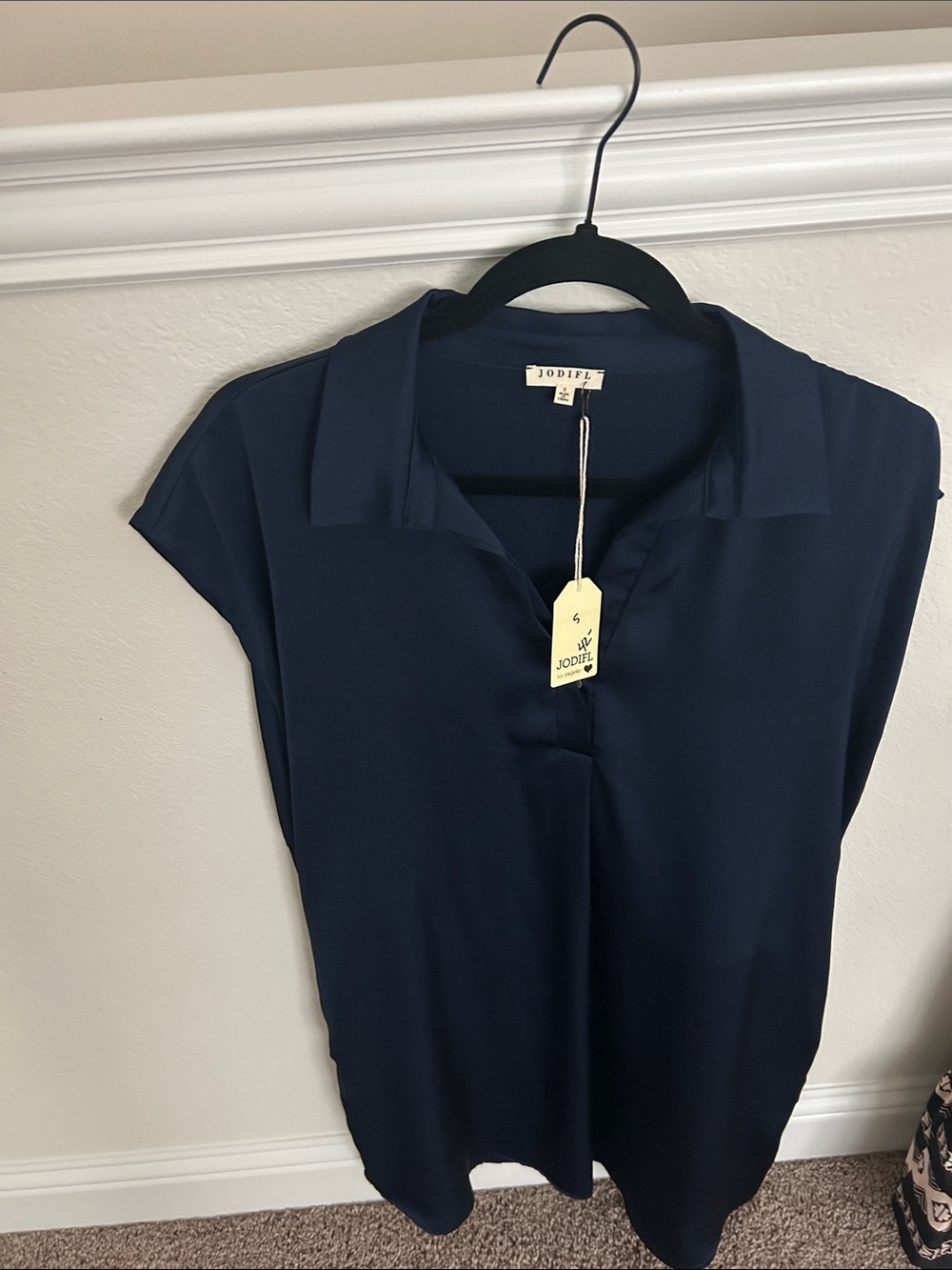JODIFL Navy Cap Sleeve Collared Tunic